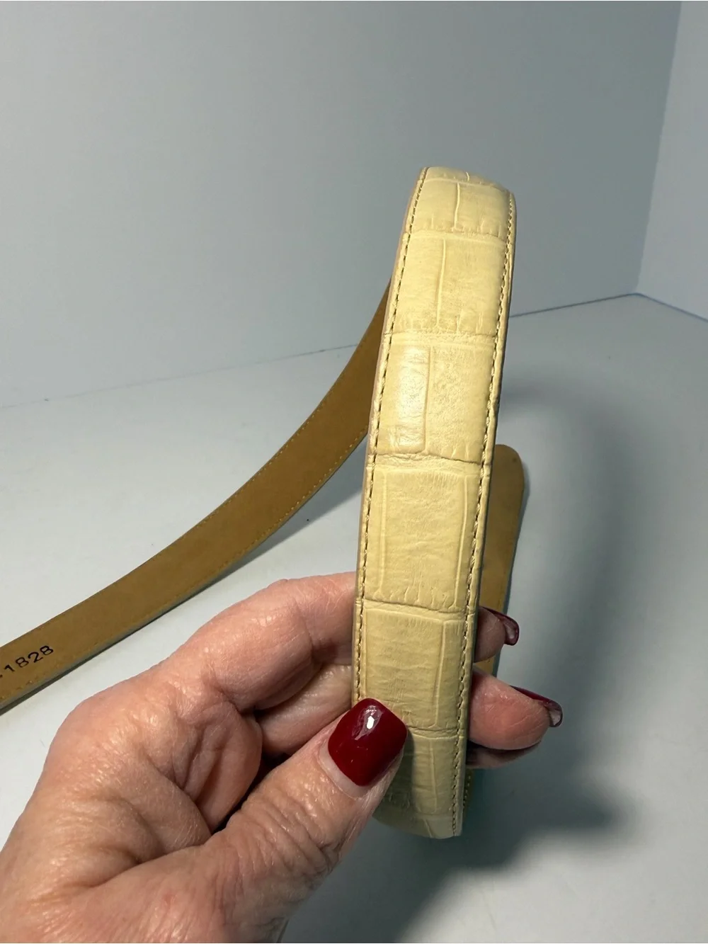 Brighton Vintage Cream Croc Embossed Western Leather Belt S / 28